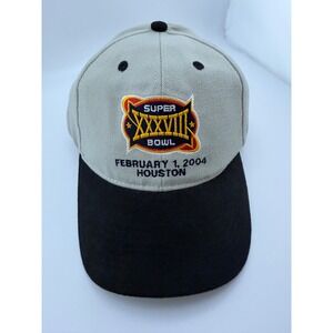 Reebok Super Bowl XXXVIII 2004 Houston NFL Hat Two Tone Khaki Black Adjustable
